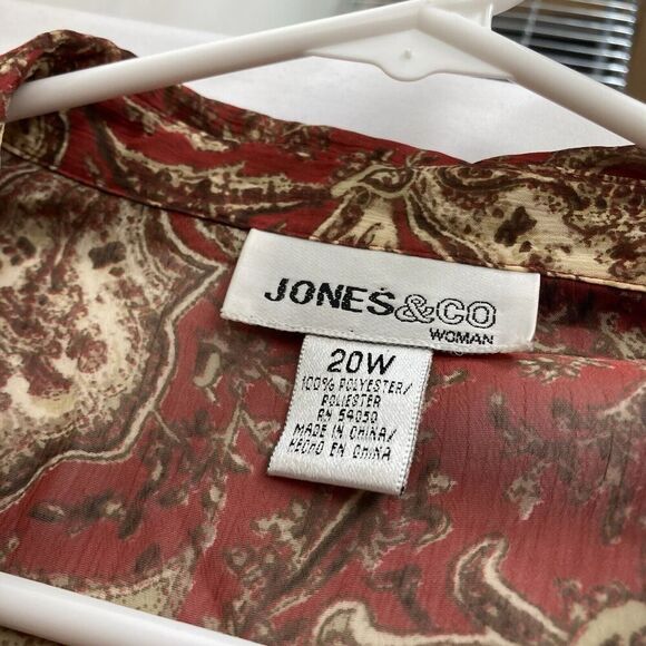 Jones & Co Women's Red Paisley Floral Button Up Shirt Size 20W Ruffle Boho Flowy - Picture 5 of 11